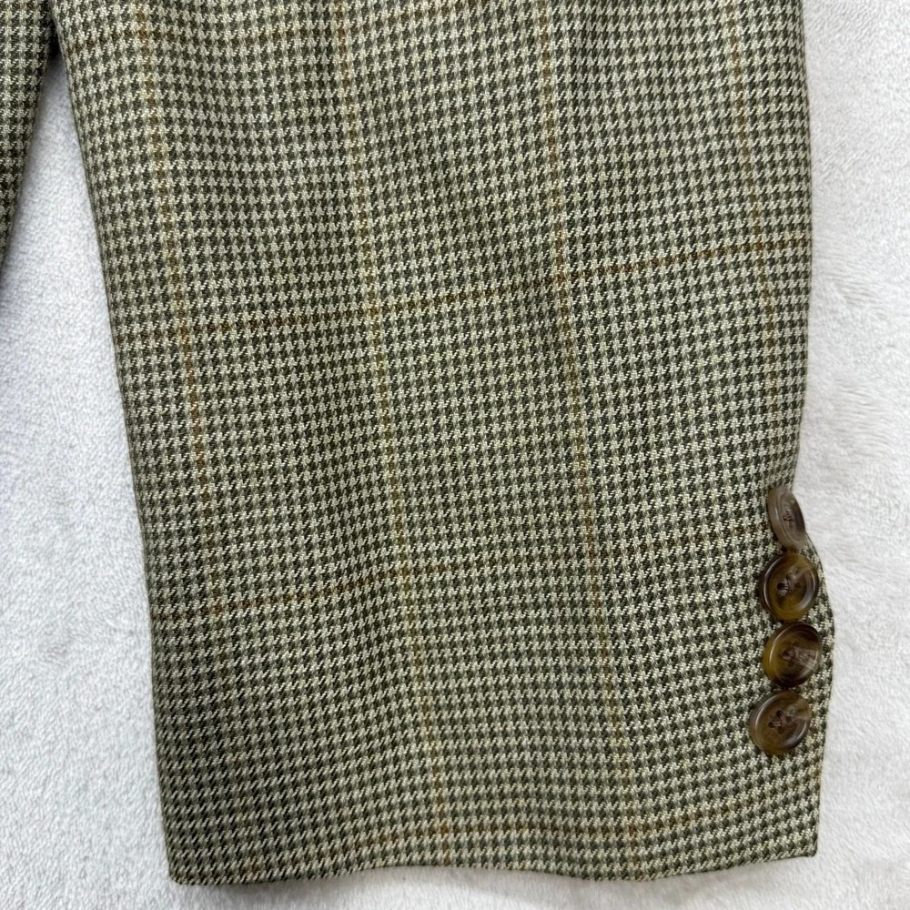 Chaps Ralph Lauren Blazer Mens 44R Brown Silk Wool Houndstooth Sport Coat